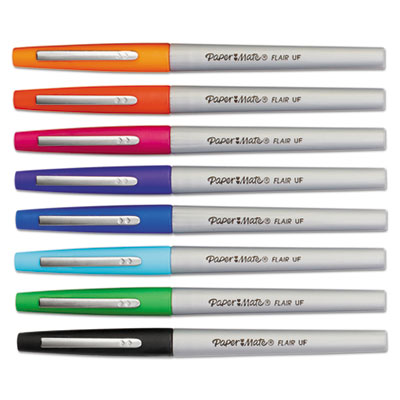 Flair Felt Tip Porous Point Pen, Stick, Extra-Fine 0.4 mm, Assorted Ink  Colors, Gray Barrel